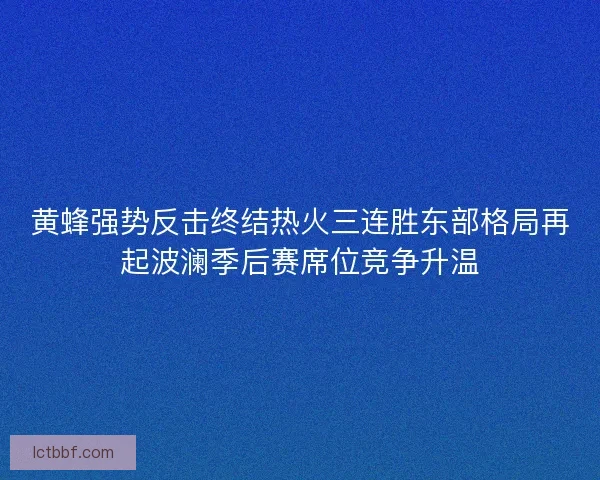 黄蜂强势反击终结热火三连胜东部格局再起波澜季后赛席位竞争升温